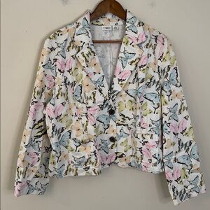 Cato Pastel Butterfly Blazer 100% cotton whimsical novelty print pockets SZ XL